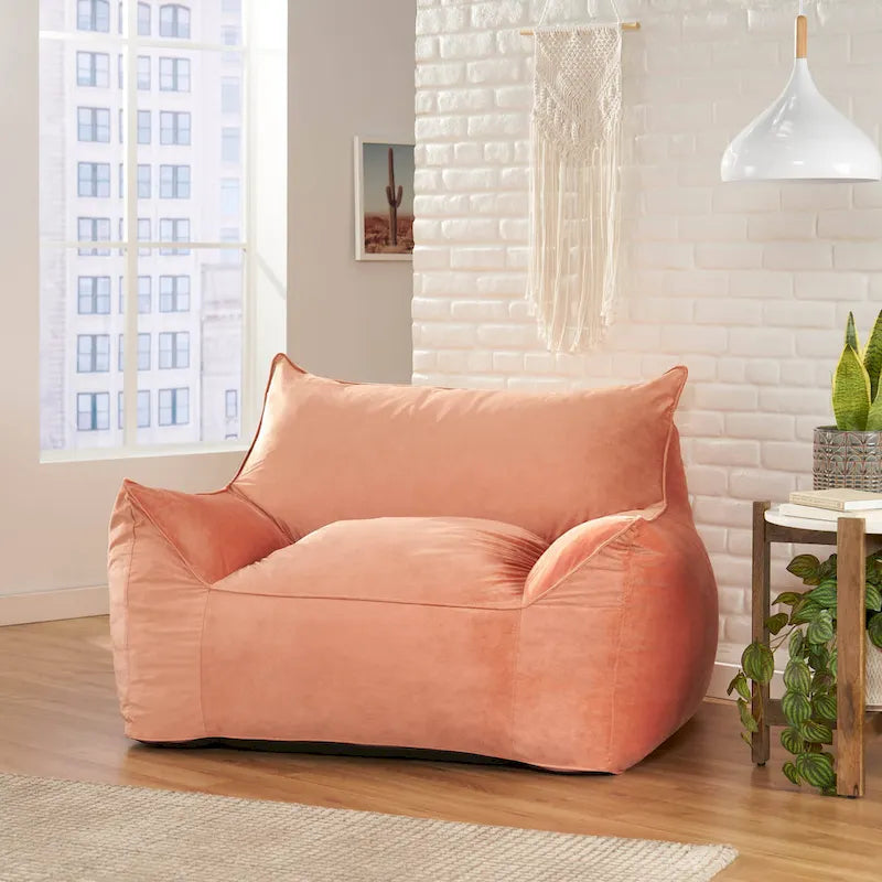 Velveteen Oversized Bean Bag Chair with Armrests