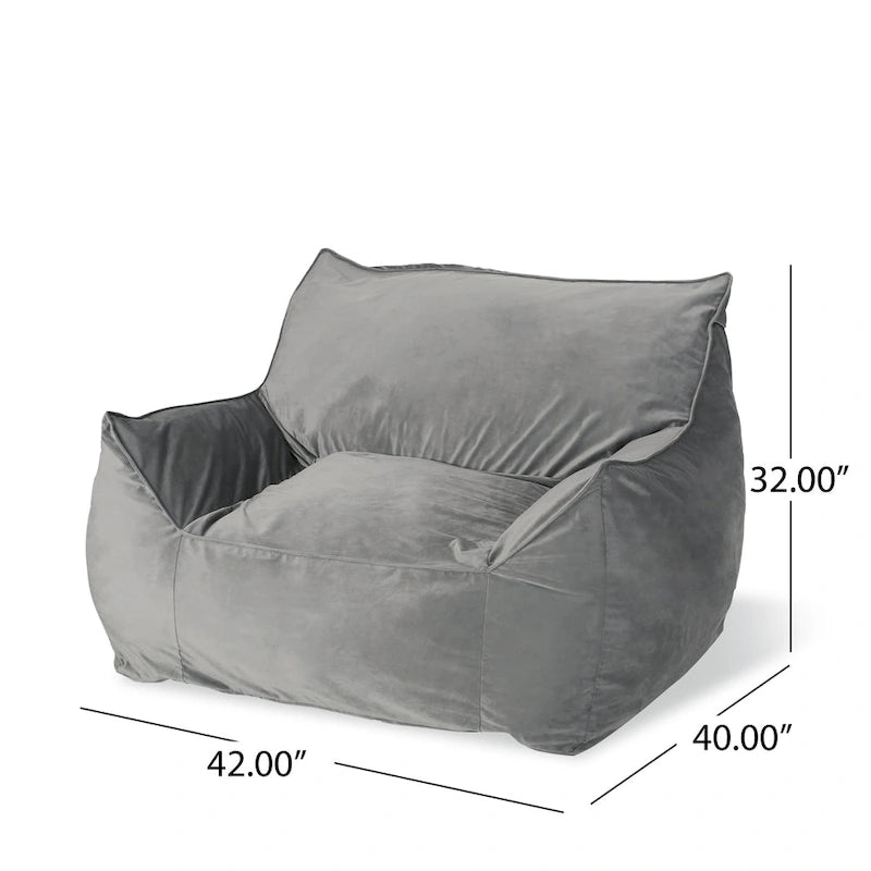 Velveteen Oversized Bean Bag Chair with Armrests