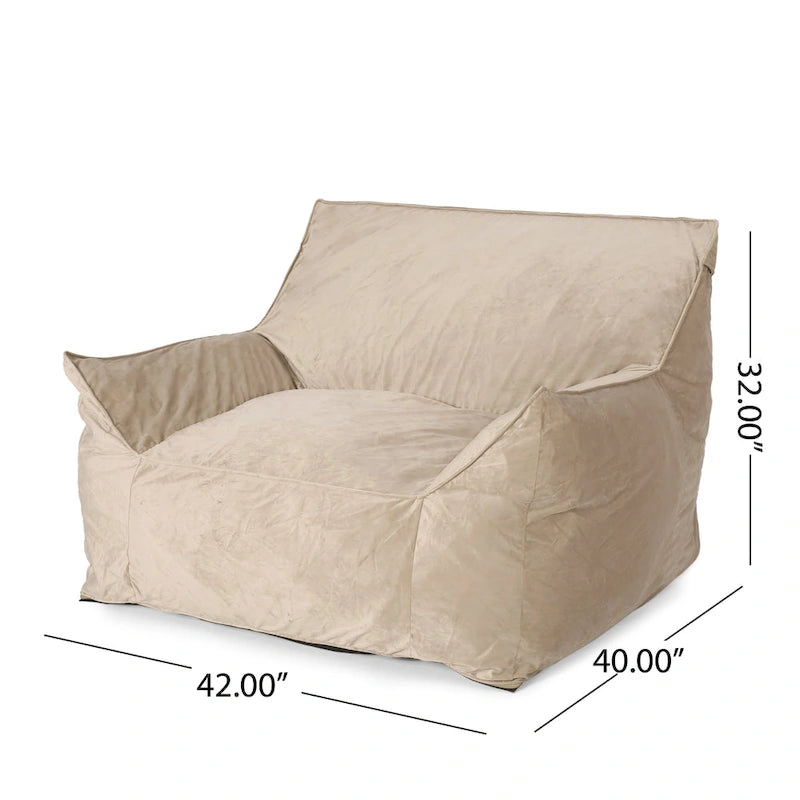 Velveteen Oversized Bean Bag Chair with Armrests