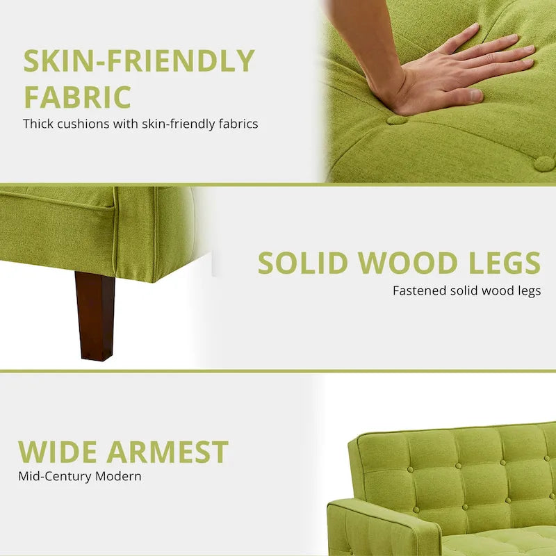 Futon Sofa Bed, Modern Convertible Sleeper Couch with Armrests for Studio, Office, Apartment, Compact Living, Game Room