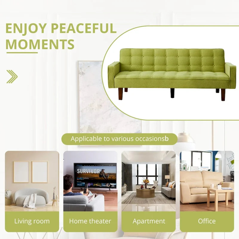 Futon Sofa Bed, Modern Convertible Sleeper Couch with Armrests for Studio, Office, Apartment, Compact Living, Game Room