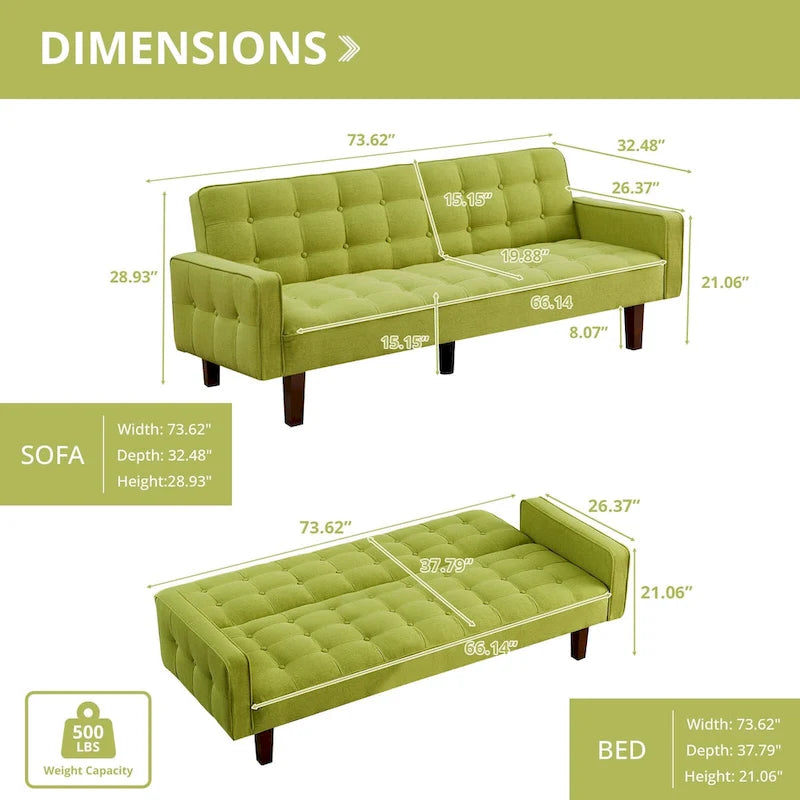 Futon Sofa Bed, Modern Convertible Sleeper Couch with Armrests for Studio, Office, Apartment, Compact Living, Game Room