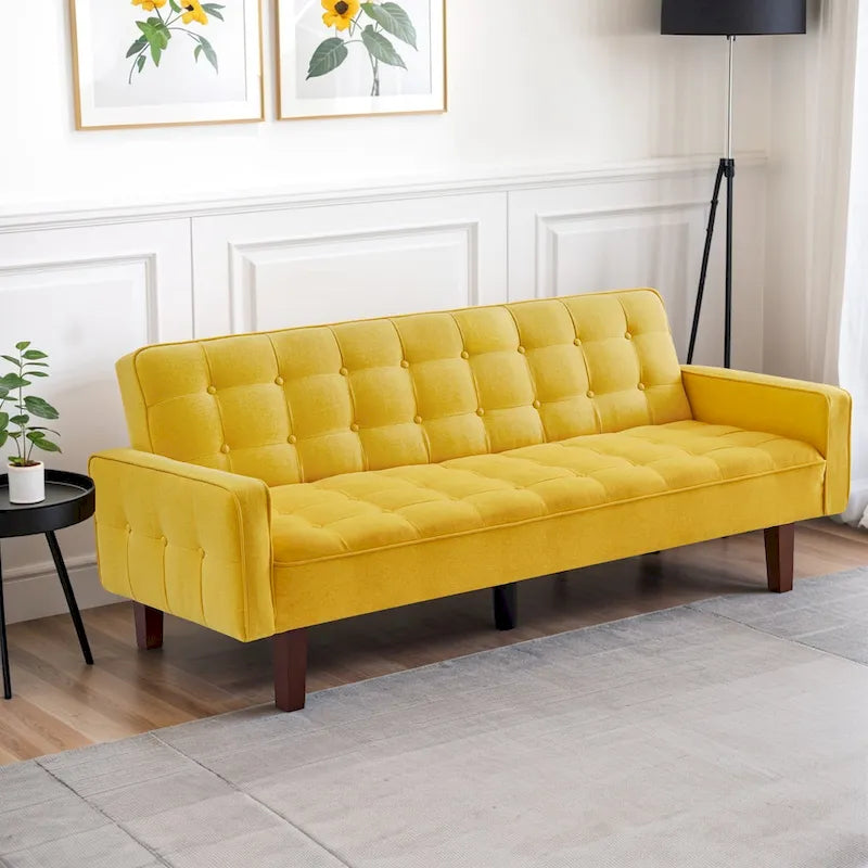Futon Sofa Bed, Modern Convertible Sleeper Couch with Armrests for Studio, Office, Apartment, Compact Living, Game Room