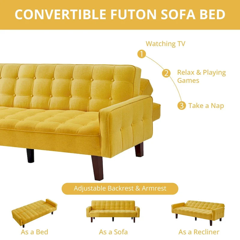 Futon Sofa Bed, Modern Convertible Sleeper Couch with Armrests for Studio, Office, Apartment, Compact Living, Game Room