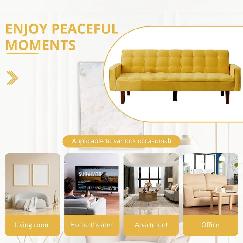 Futon Sofa Bed, Modern Convertible Sleeper Couch with Armrests for Studio, Office, Apartment, Compact Living, Game Room