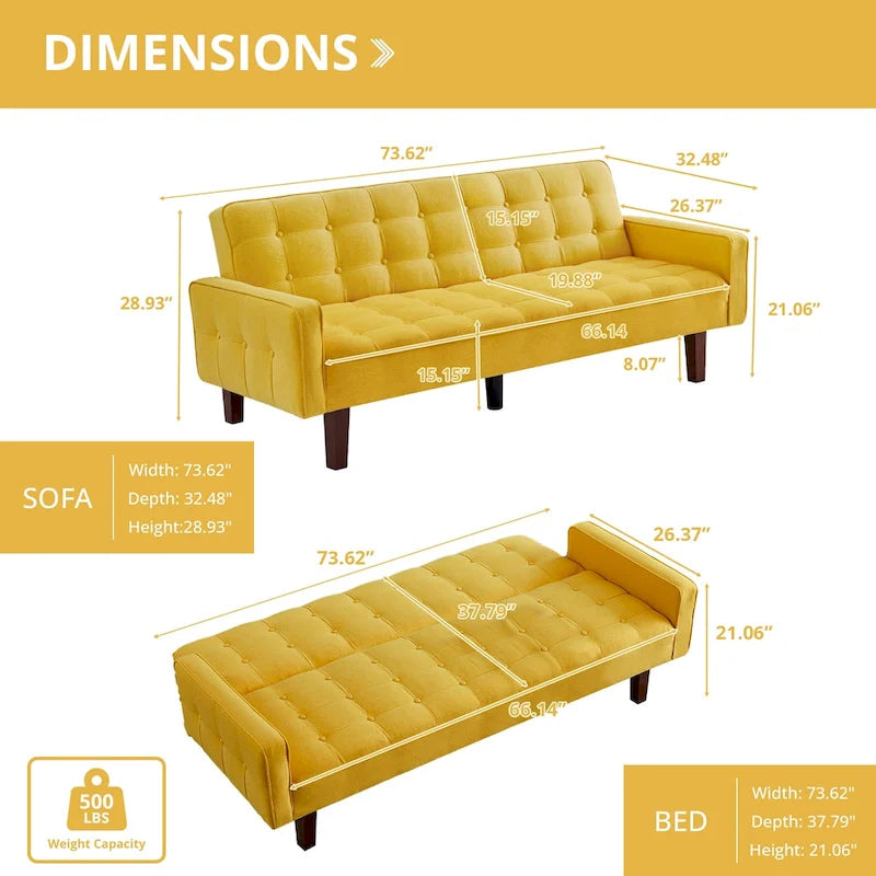 Futon Sofa Bed, Modern Convertible Sleeper Couch with Armrests for Studio, Office, Apartment, Compact Living, Game Room