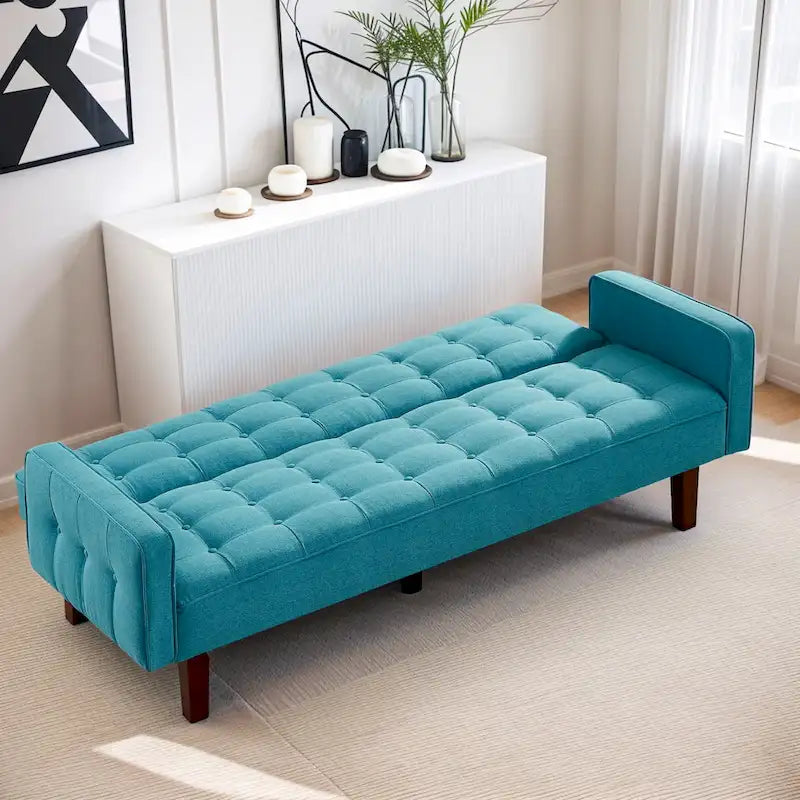 Futon Sofa Bed, Modern Convertible Sleeper Couch with Armrests for Studio, Office, Apartment, Compact Living, Game Room