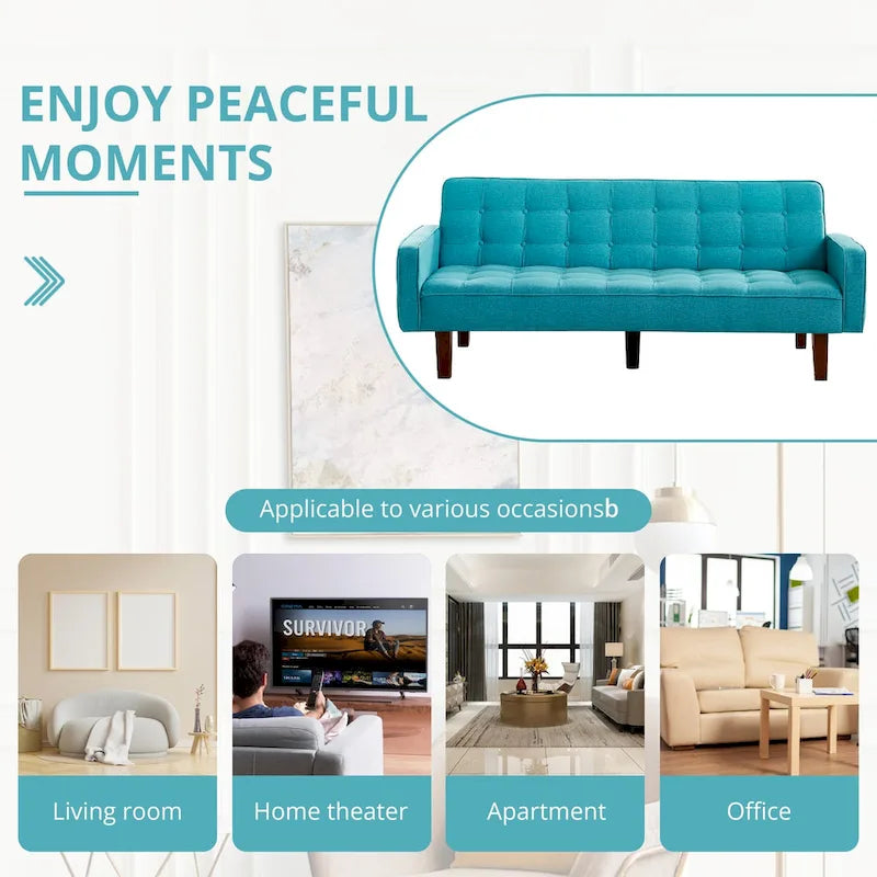 Futon Sofa Bed, Modern Convertible Sleeper Couch with Armrests for Studio, Office, Apartment, Compact Living, Game Room