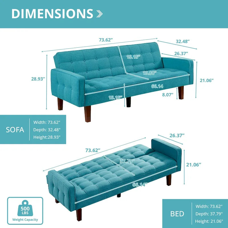 Futon Sofa Bed, Modern Convertible Sleeper Couch with Armrests for Studio, Office, Apartment, Compact Living, Game Room