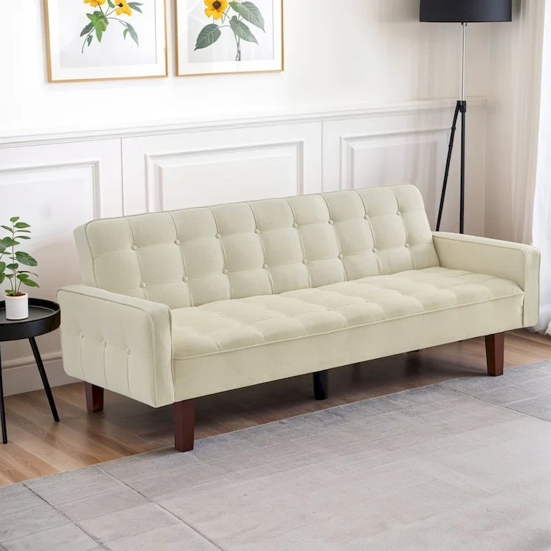 Futon Sofa Bed, Modern Convertible Sleeper Couch with Armrests for Studio, Office, Apartment, Compact Living, Game Room