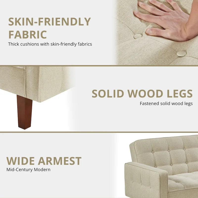 Futon Sofa Bed, Modern Convertible Sleeper Couch with Armrests for Studio, Office, Apartment, Compact Living, Game Room