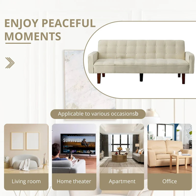 Futon Sofa Bed, Modern Convertible Sleeper Couch with Armrests for Studio, Office, Apartment, Compact Living, Game Room