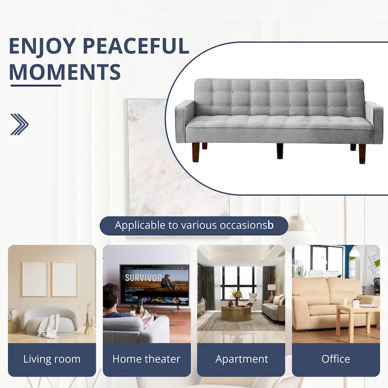 Futon Sofa Bed, Modern Convertible Sleeper Couch with Armrests for Studio, Office, Apartment, Compact Living, Game Room