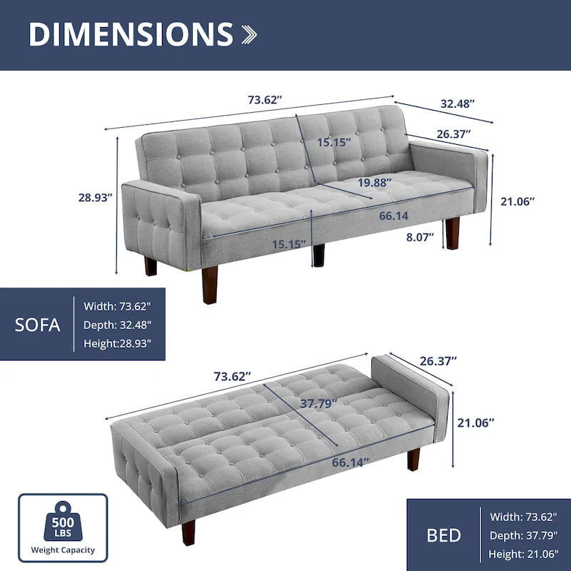 Futon Sofa Bed, Modern Convertible Sleeper Couch with Armrests for Studio, Office, Apartment, Compact Living, Game Room
