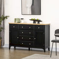 Modern Sideboard with Drawers, Buffet Cabinet with Storage Cabinets, Rubberwood Top and Adjustable Shelves, White