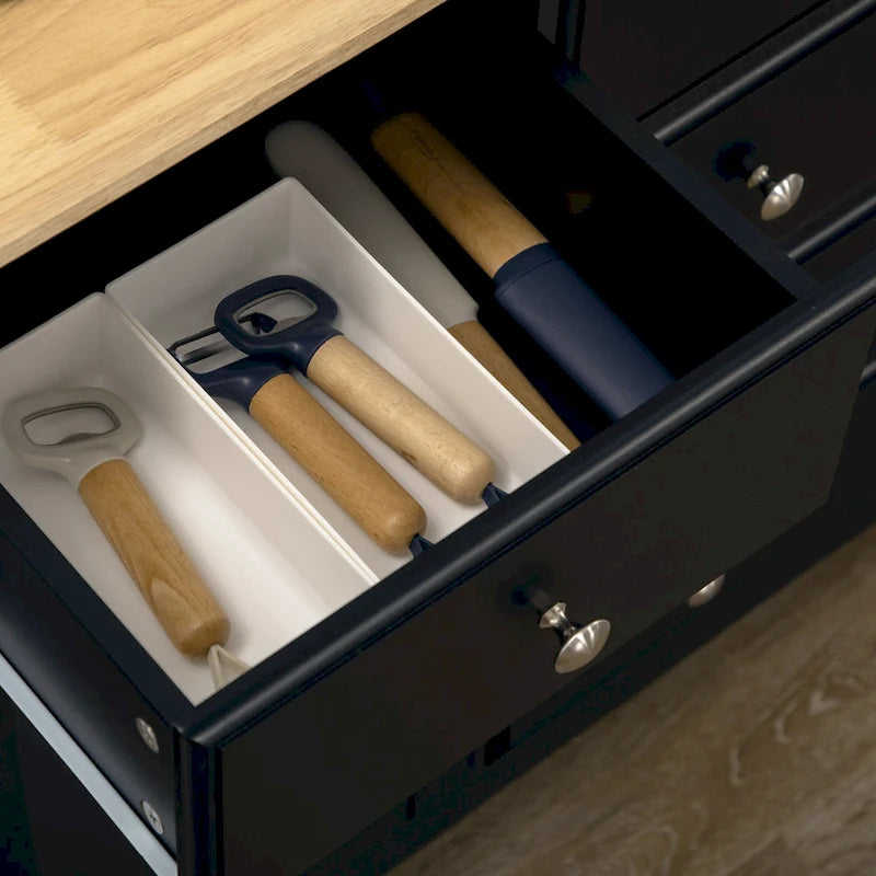 Modern Sideboard with Drawers, Buffet Cabinet with Storage Cabinets, Rubberwood Top and Adjustable Shelves, White