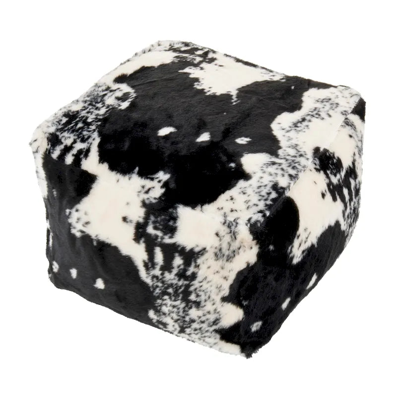 Faux Fur Pouf With Cow Hide Design