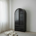 Gehry II Dark Brown Solid Wood w/ Black Iron Frame & Glass Doors / Drawers Display Cabinet