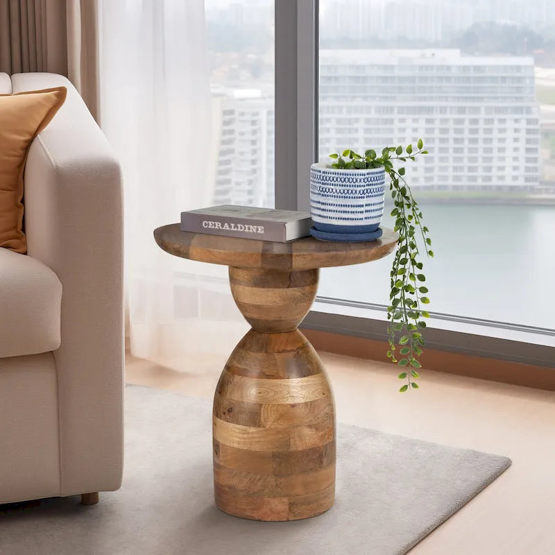 Mango Wood Hourglass Accent Table Wood - 16 x 16 x 19