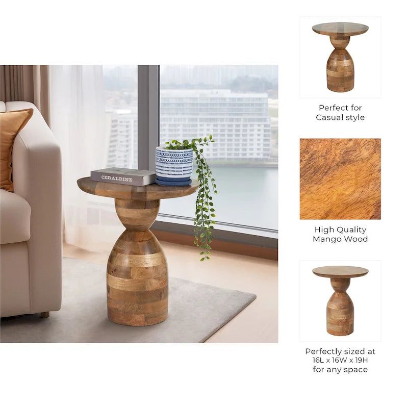 Mango Wood Hourglass Accent Table Wood - 16 x 16 x 19