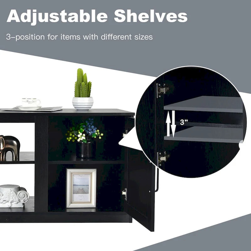 58 Inches TV Stand with 2 Storage Cabinets and 3-Position Adjustable Shelves