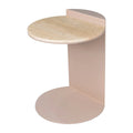 20 Contemporary Natural Marble/Metal Handmade C-Shaped End Table, Beige/Pink Beige,.