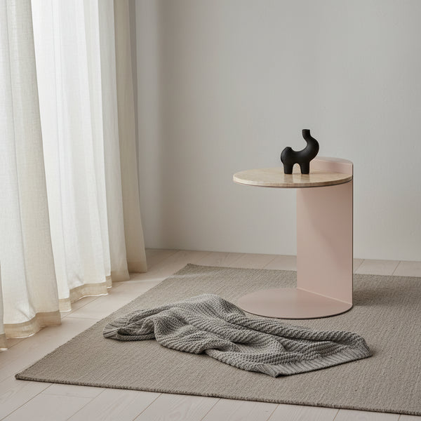 20 Contemporary Natural Marble/Metal Handmade C-Shaped End Table, Beige/Pink Beige,.