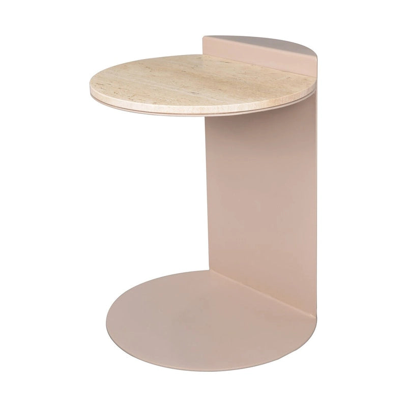 20 Contemporary Natural Marble/Metal Handmade C-Shaped End Table, Beige/Pink Beige,.