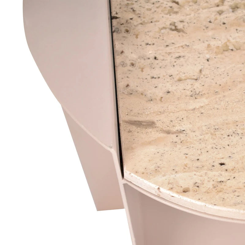 20 Contemporary Natural Marble/Metal Handmade C-Shaped End Table, Beige/Pink Beige,.