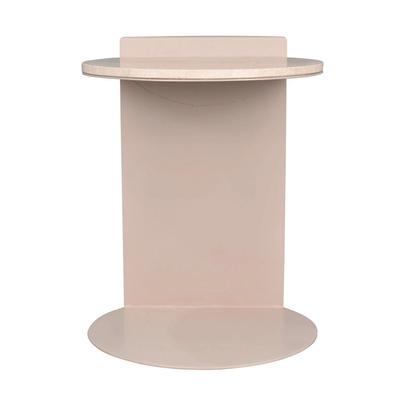 20 Contemporary Natural Marble/Metal Handmade C-Shaped End Table, Beige/Pink Beige,.