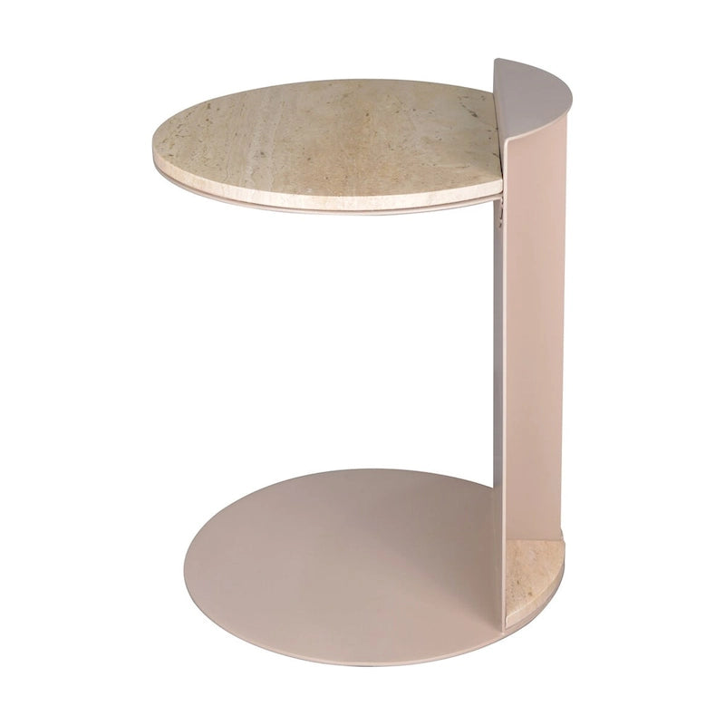 20 Contemporary Natural Marble/Metal Handmade C-Shaped End Table, Beige/Pink Beige,.