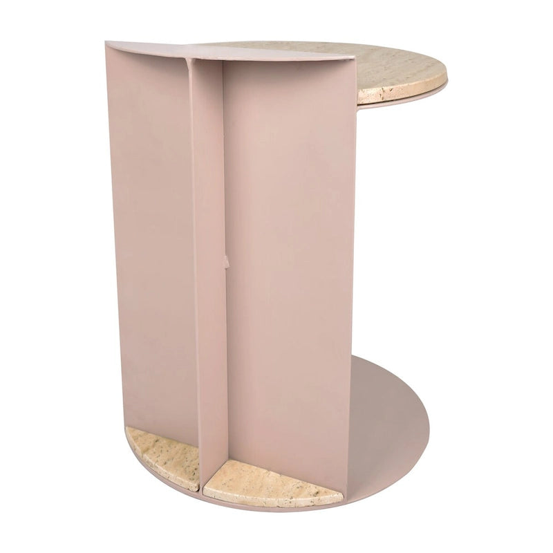 20 Contemporary Natural Marble/Metal Handmade C-Shaped End Table, Beige/Pink Beige,.