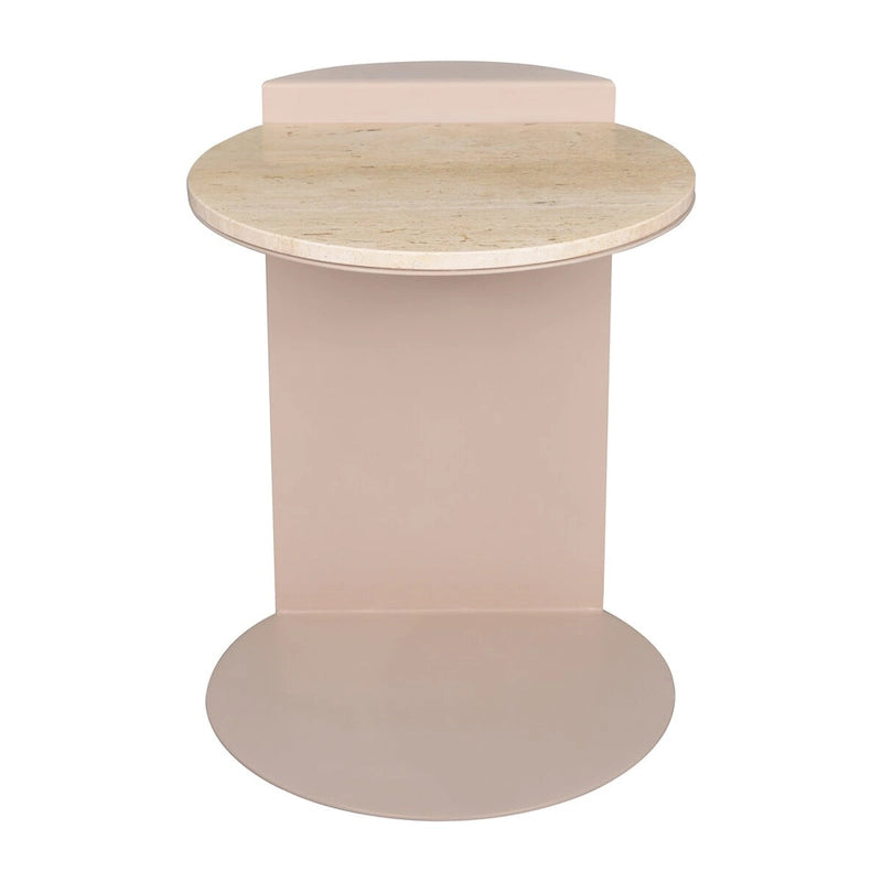 20 Contemporary Natural Marble/Metal Handmade C-Shaped End Table, Beige/Pink Beige,.