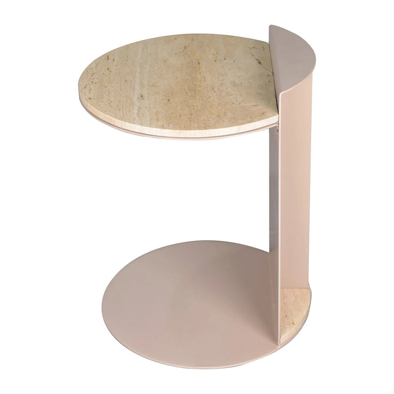 20 Contemporary Natural Marble/Metal Handmade C-Shaped End Table, Beige/Pink Beige,.
