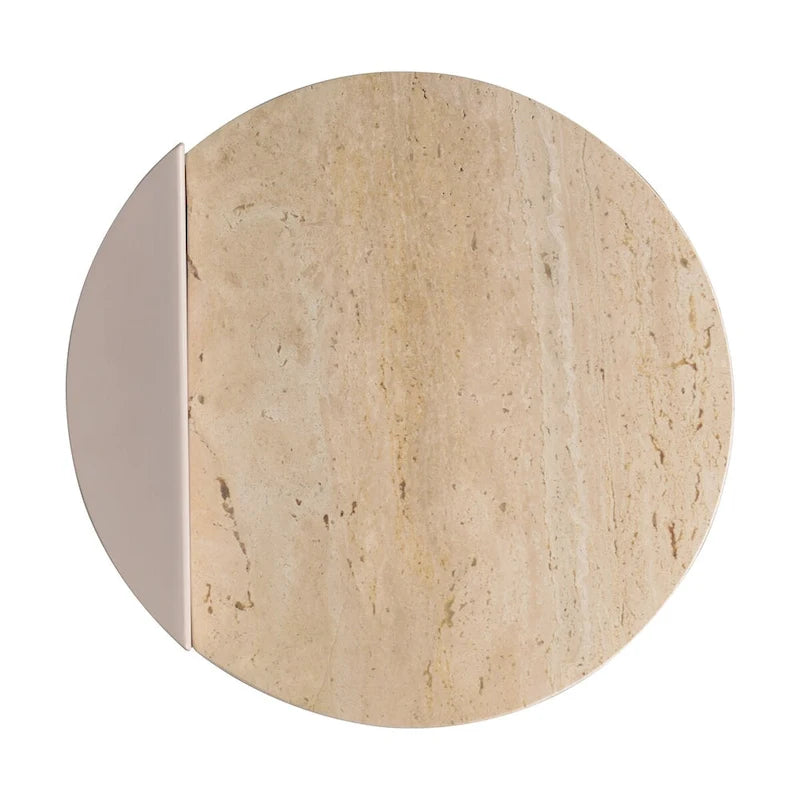 20 Contemporary Natural Marble/Metal Handmade C-Shaped End Table, Beige/Pink Beige,.
