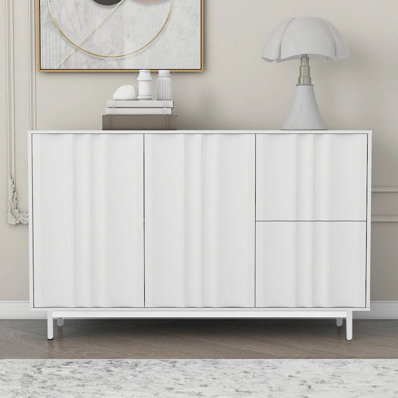 Wave Pattern Storage Cabinet with 2 Doors and 2 Drawers, Adjustable, Suitable for Study,Entrance and Living Room