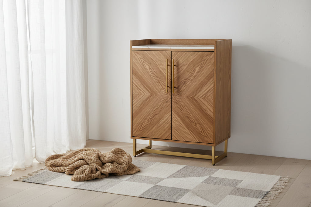 Retro Gold Natural and Faux Marble Wine Cabinet