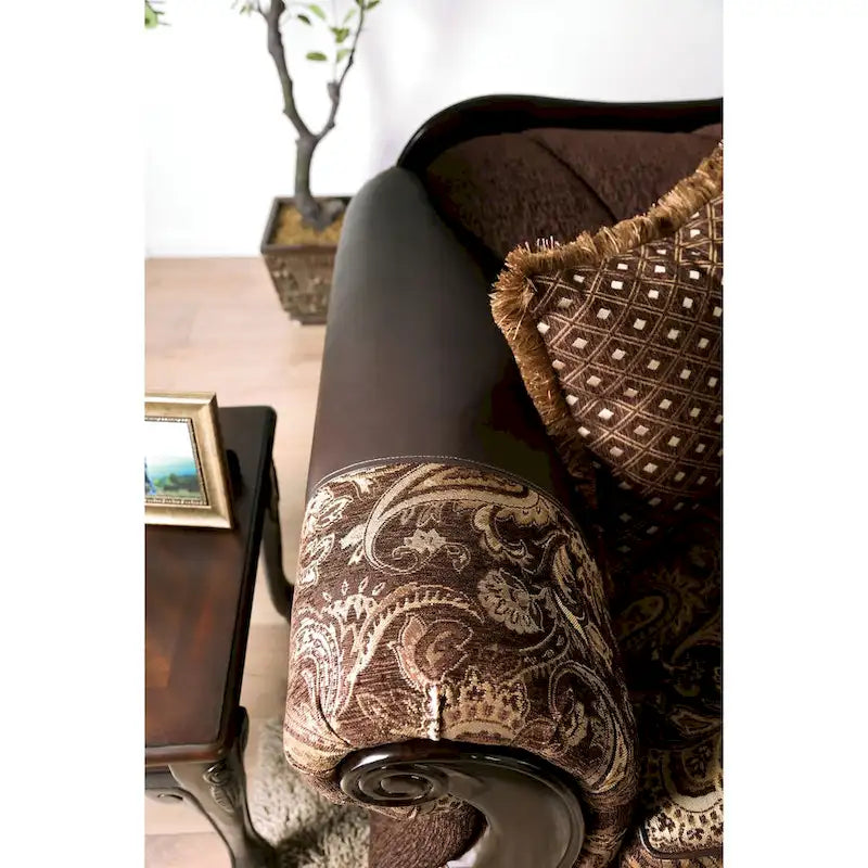 Traditional wn Chenille Semi-Firm Loveseat