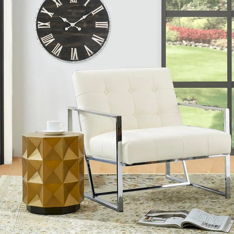 17H Antique Gold Geometric Side Table or Accent Stool - 14L x 14W x 17H