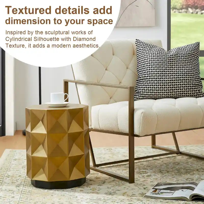 17H Antique Gold Geometric Side Table or Accent Stool - 14L x 14W x 17H