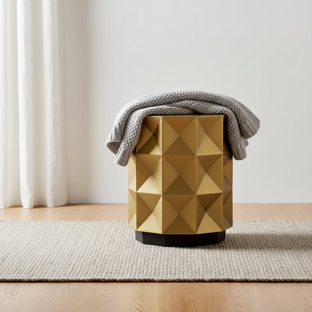 17H Antique Gold Geometric Side Table or Accent Stool - 14L x 14W x 17H