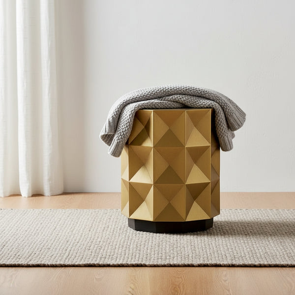 17H Antique Gold Geometric Side Table or Accent Stool - 14L x 14W x 17H