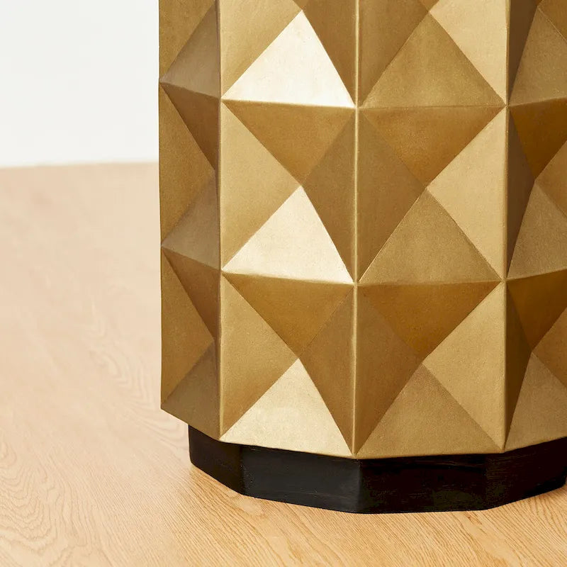 17H Antique Gold Geometric Side Table or Accent Stool - 14L x 14W x 17H