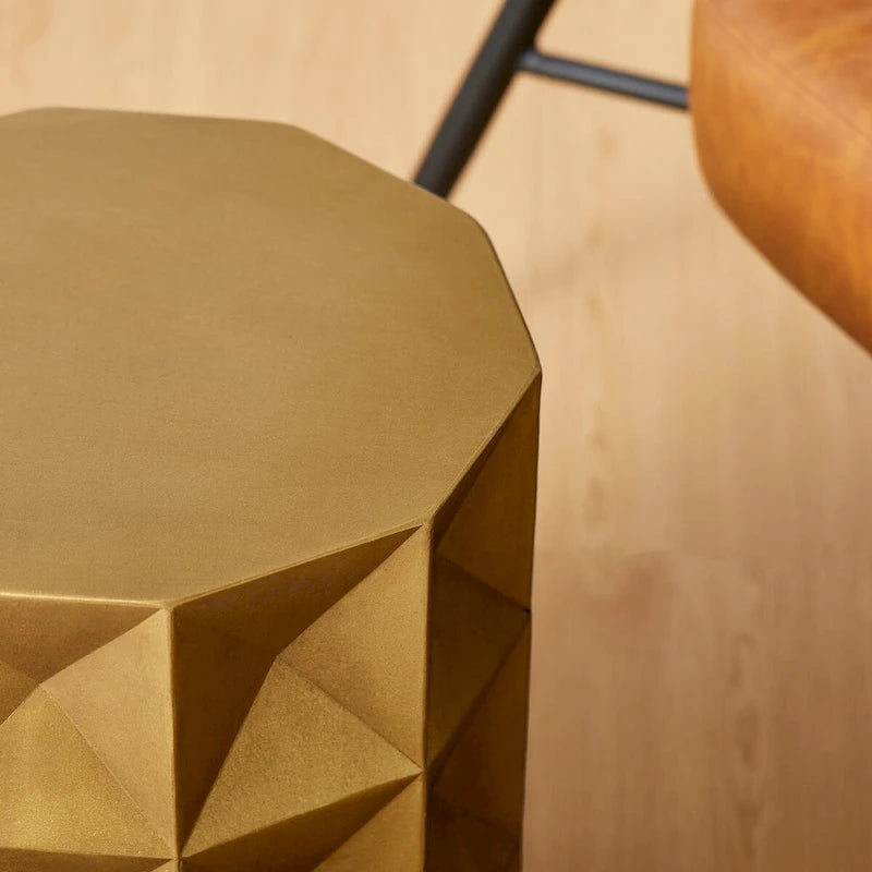 17H Antique Gold Geometric Side Table or Accent Stool - 14L x 14W x 17H
