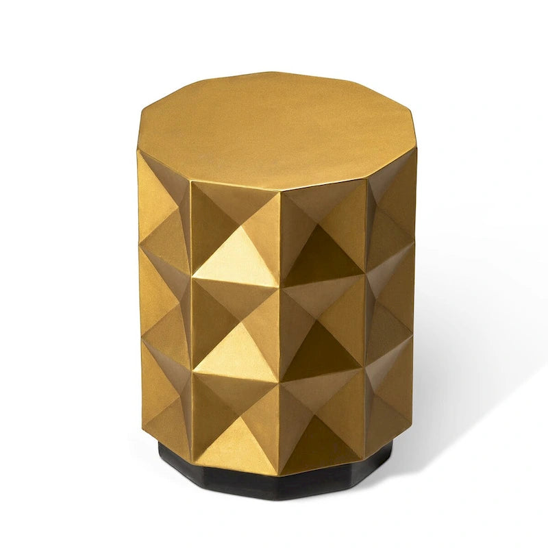 17H Antique Gold Geometric Side Table or Accent Stool - 14L x 14W x 17H
