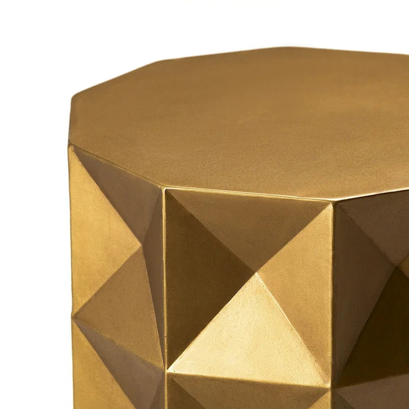 17H Antique Gold Geometric Side Table or Accent Stool - 14L x 14W x 17H