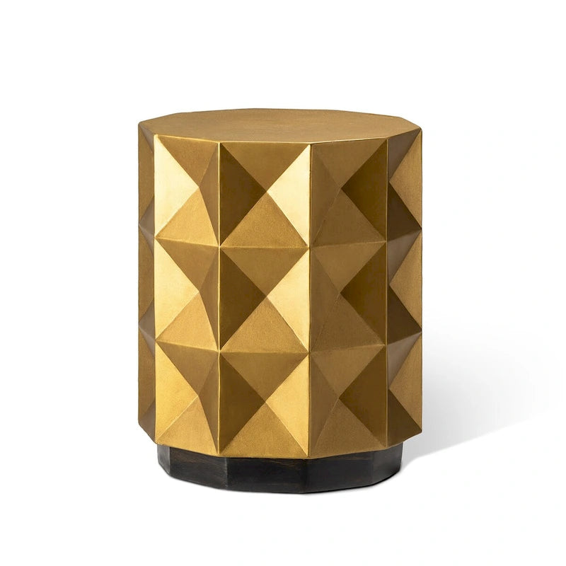 17H Antique Gold Geometric Side Table or Accent Stool - 14L x 14W x 17H