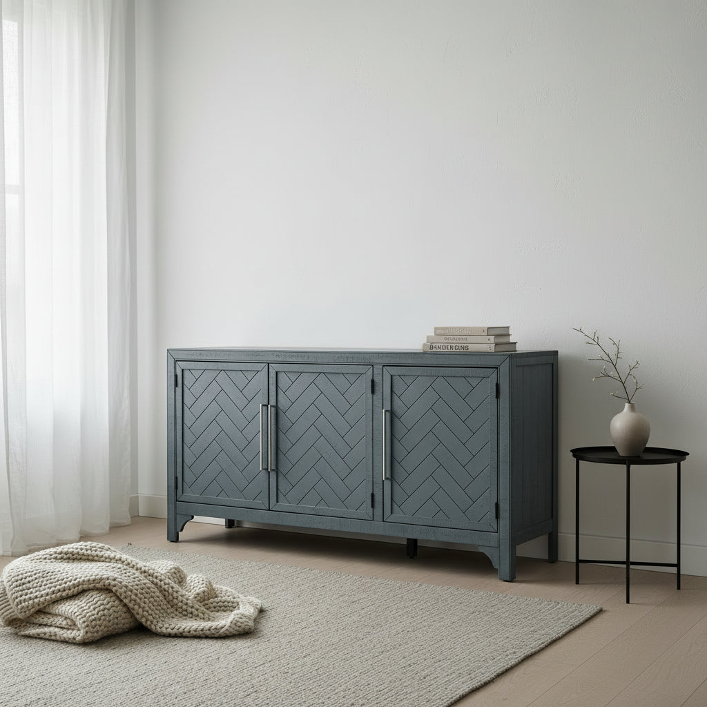 Wood Storage Cabinet Sideboard with Adjustable Shelves and 3 Doors