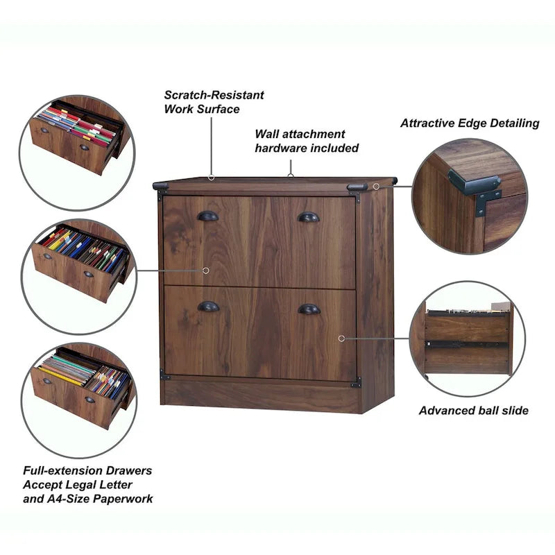Contemporary Dark Walnut Wood Lateral Filing Cabinet