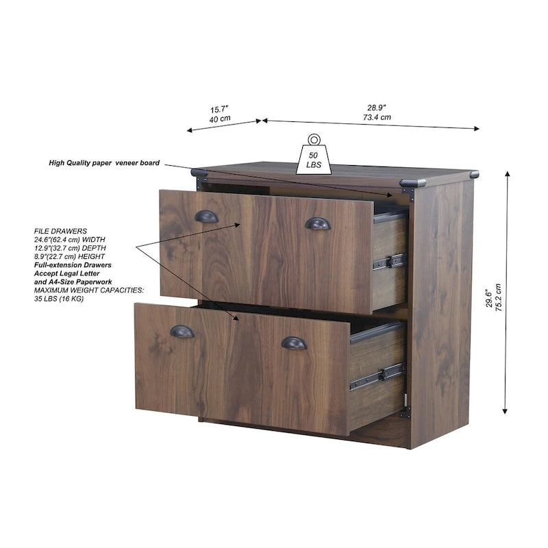 Contemporary Dark Walnut Wood Lateral Filing Cabinet